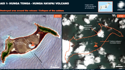 Volcán de Tonga, antes e despois da erupción