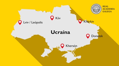 Mapa de Ucraína coas principais poboacións do país