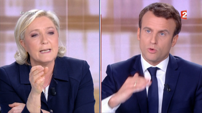 A representante da extrema dereita, Marine Le Pen, e o actual presidente, o liberal Emmanuel Macron