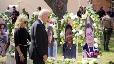 Joe Biden visita o memorial dos 19 cativos tiroteados e das súas mestras