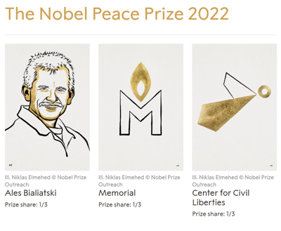 Imaxe creada polo Centro para as Liberdades Civís para celebrar Premio o Nobel da Paz 2022