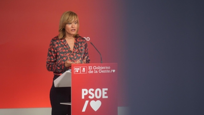 Pilar Alegría este domingo na sede do PSOE en Madrid. EFE/Borja Sánchez-Trillo