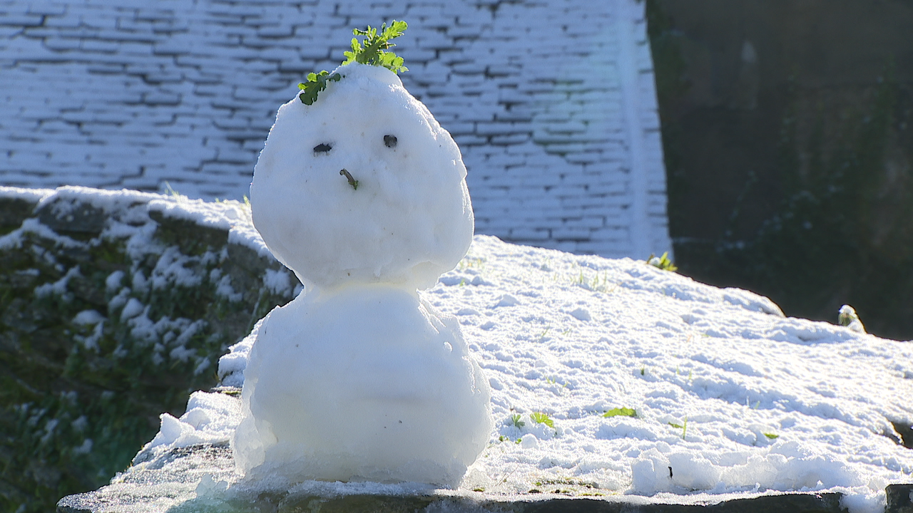 Un boneco de neve toma o sol na muralla de Lugo.