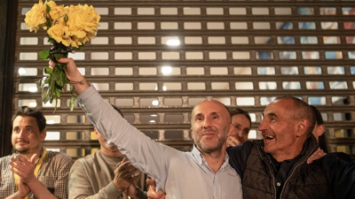 Gonzalo Pérez Jácome celebra o resultado electoral (EFE/Brais Lorenzo)
