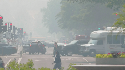 Aspecto da cidade de Washington afectada pola nube de fume causada polos incendios no Canadá