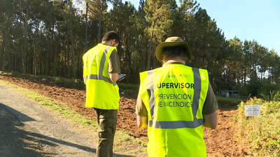 Supervisores de prevención de incendios revisando a masa forestal preto das vivendas