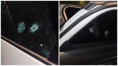 Vehículo de Iago Falqué alcanzado por tiros en Cali/ Twiter