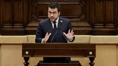 O presidente da Generalitat, Pere Aragonès, este martes no Parlament (EFE/Quique García)