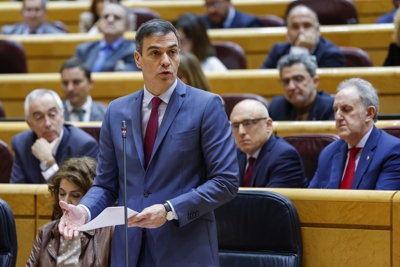 Pedro Sánchez na sesión de control ao Goberno no Senado. EFE/Mariscal