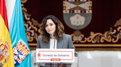 Isabel Díaz Ayuso na comparecencia ante os medios en Leganés (EP/Carlos Luján)