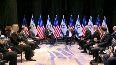 Xuntanza entre Biden e Netanyahu en Tel Aviv en outubro de 2023
