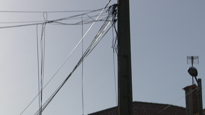 Imaxe deste martes de parte da liña de cables de telefonía e datos en Foxos, no concello de Sanxenxo