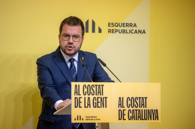 O presidente da Generalitat de Cataluña e candidato á reelección, Pere Aragonès, este luns (Lorena Sopêna / Europa Press)