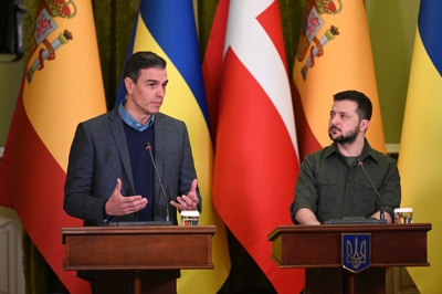 Sánchez e Zelenski en abril de 2022, durante a visita oficial do presidente español a Ucraína (Moncloa vía Europa Press).