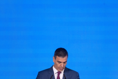 O presidente do Goberno Pedro Sánchez durante a súa intervención nun foro económico o pasado 20 de maio en Madrid (Eduardo Parra / Europa Press).