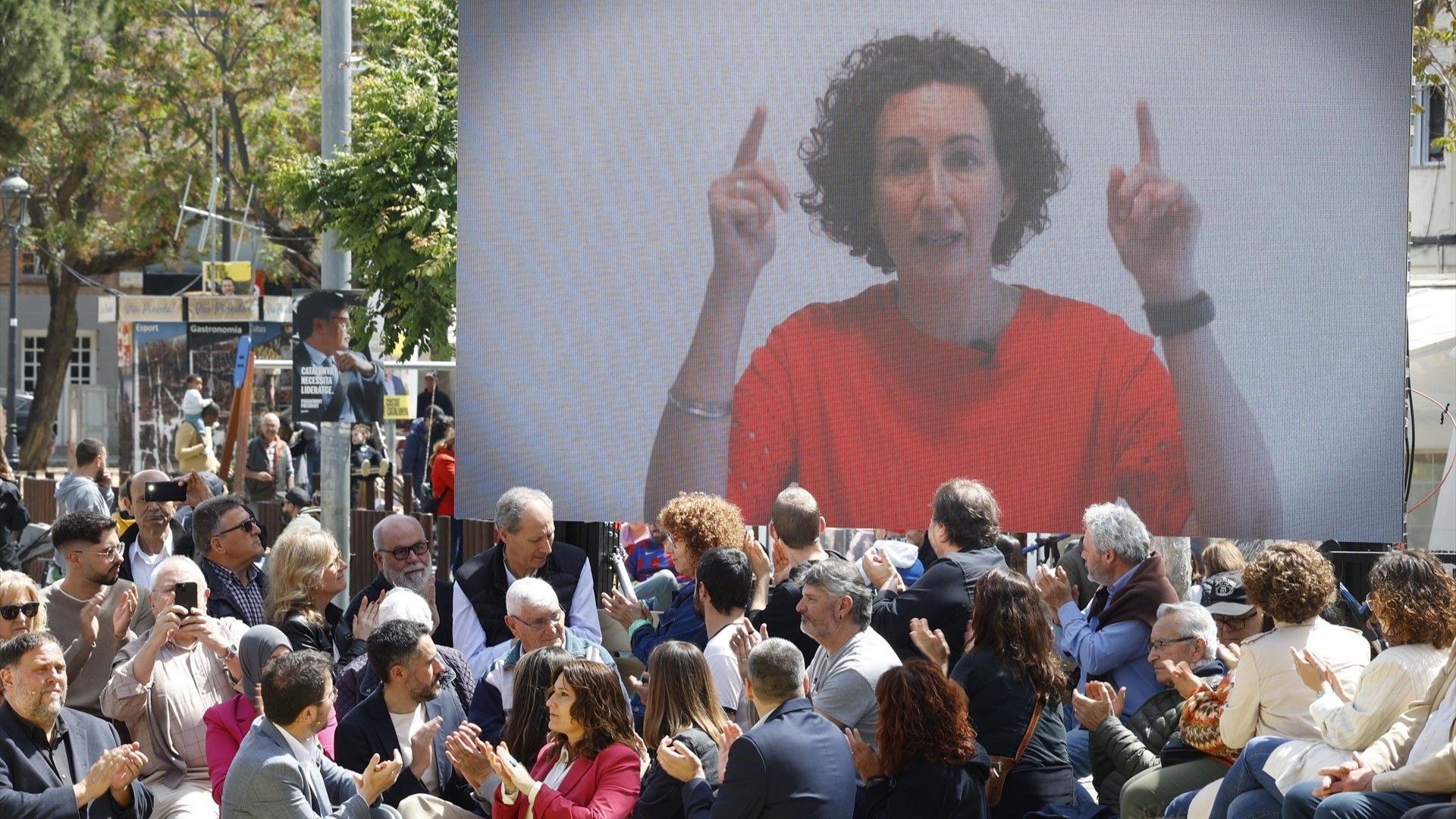 A secretaria xeral de ERC Marta Rovira intervén de maneira telemática nun mitin de ERC en maio en Pineda de Mar (Kike Rincón / Europa Press)