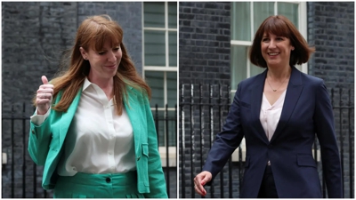 Rachel Reeves (esquerda) e Angela Rayner (dereita), hoxe no número 10 de Downing Street (Reuters)