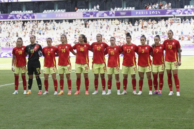 A selección española, na cerimonia de himnos. EFE