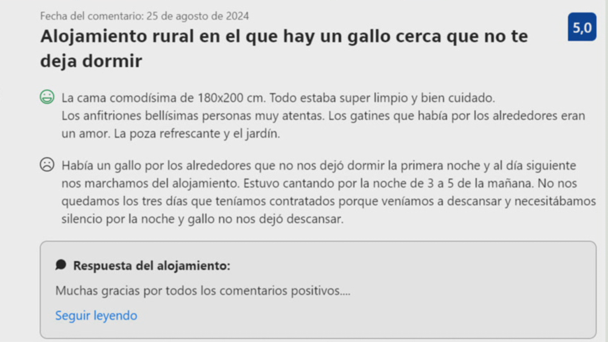 Recensión na páxina web da casa rural