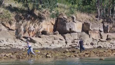 Furtivos traballando a semana pasada nunha praia da ría de Ferrol