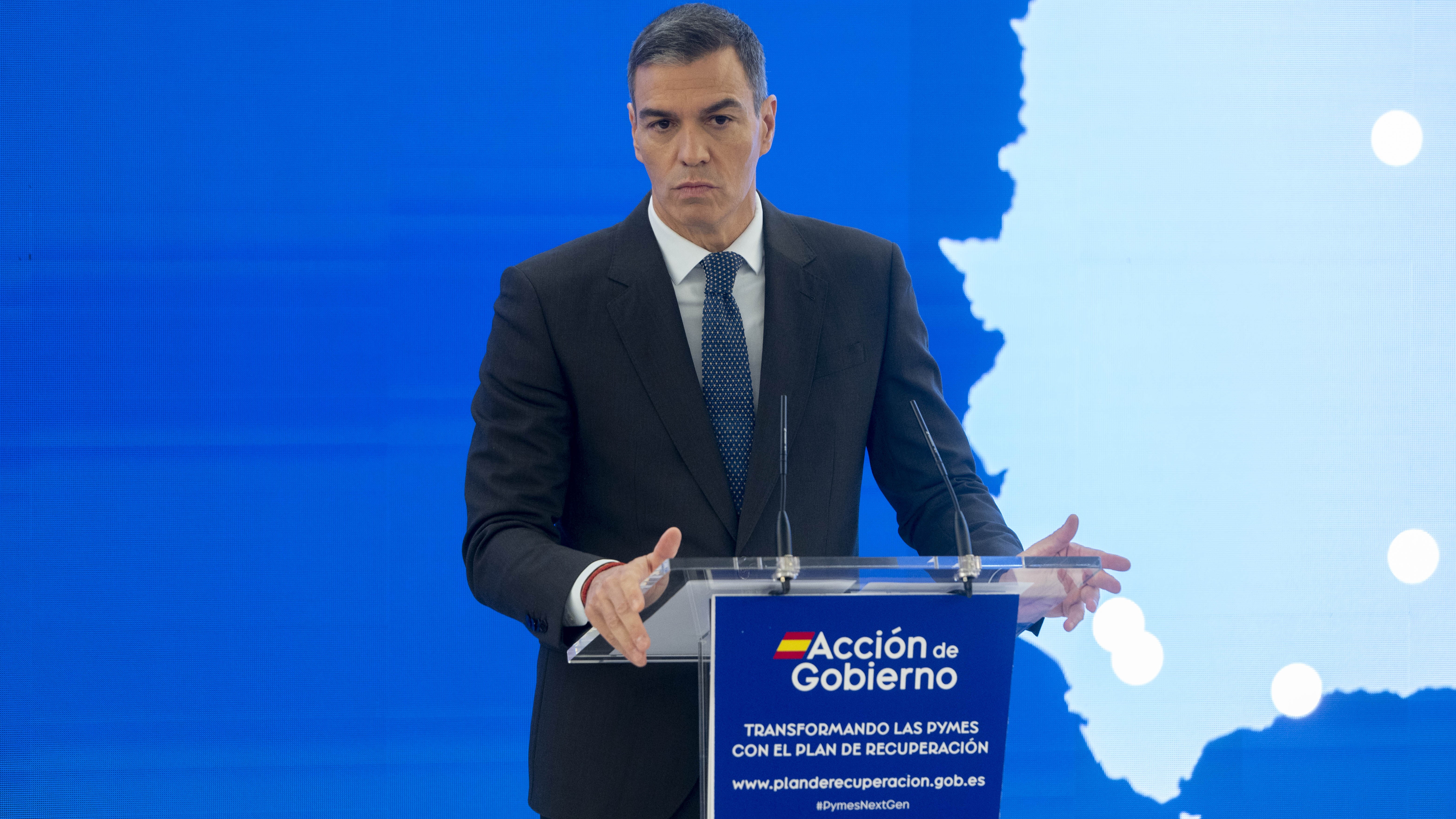 O presidente do Goberno, Pedro Sánchez, durante a inauguración da xornada 'Transformando as pemes co Plan de Recuperación’ (Alberto Ortega / Europa Press)